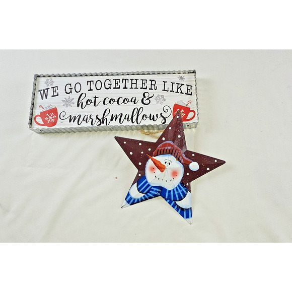 Festive Christmas Decor Bundle – Wood Sign & Snowman Star Ornament - Picture 1 of 5